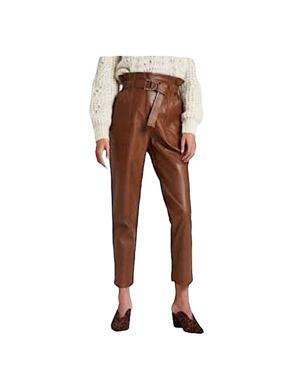 Marc New York Andrew Marc Faux Brown Leather Pants Cropped Size 16